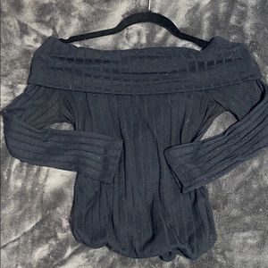 Black ribbed off the shoulder sweater